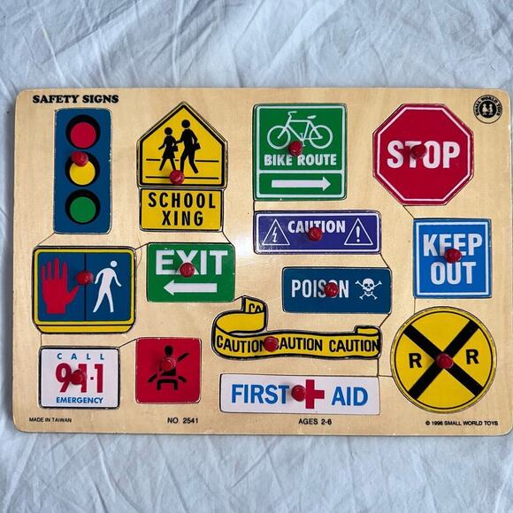 Vintage 1996 Small World Toys Safety Signs Wooden Puzzle Educational Tot #2541 - Picture 1 of 9